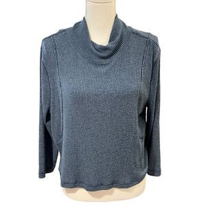 Free People Long Sleeve Mock Neck Sweatshirt LARGE Blue Lagenlook Boho Relaxed